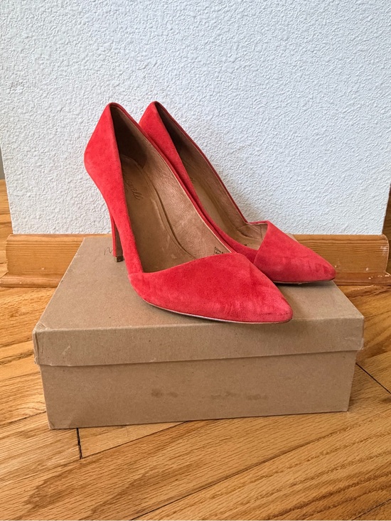 Madewell Shoes - Madewell Flame Red Suede Pointed-Toe Pumps - Women's Heels